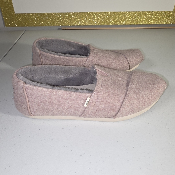TOMS Women's Alpargata Faux Fur Lined Slip-On Flats dusty rose Sz.7.5 Slippers - Picture 3 of 16